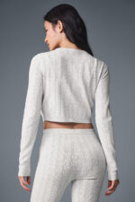 Pointelle Sweater Be Mine Cardigan – Light Grey Heather - Image 4