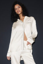 Courchevel Silk Button Down – Ivory/Black - Image 3
