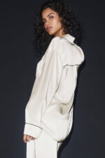 Courchevel Silk Button Down – Ivory/Black - Image 2