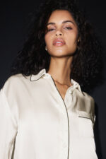 Courchevel Silk Button Down – Ivory/Black - Image 4