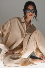 Courchevel Silk Button Down – Champagne Pop/Black