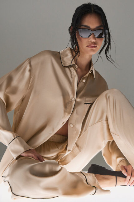 Courchevel Silk Button Down – Champagne Pop/Black