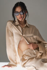 Courchevel Silk Button Down – Champagne Pop/Black - Image 2