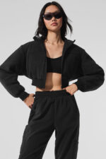 Polar Fleece Cropped Wintry Mix Jacket – Black