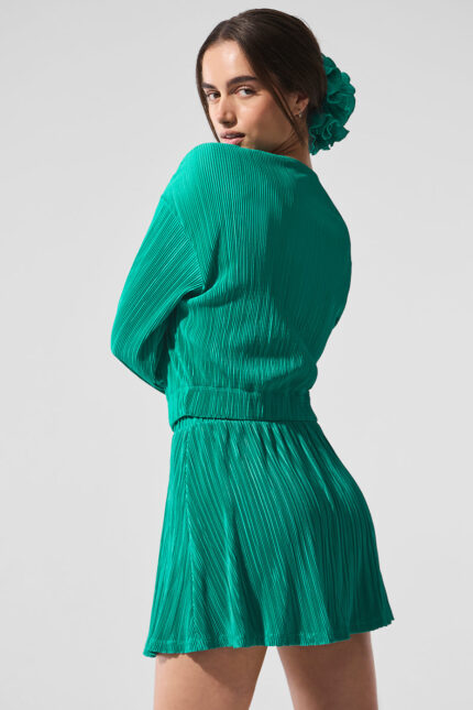 Cropped Micro Plisse Jacket – Spruce Green