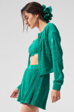 Cropped Micro Plisse Jacket – Spruce Green - Image 3
