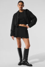 Cropped Mountain Peak Full-Zip Hoodie – Black
