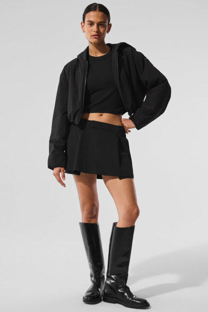Cropped Mountain Peak Full-Zip Hoodie – Black