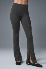 High-Waist Pinstripe Zip It Flare Legging – Anthracite/Black - Image 3
