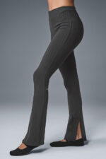 High-Waist Pinstripe Zip It Flare Legging – Anthracite/Black - Image 2