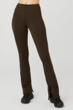 High-Waist Pinstripe Zip It Flare Legging – Espresso/Black - Image 3