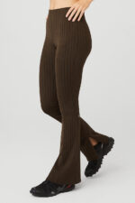 High-Waist Pinstripe Zip It Flare Legging – Espresso/Black - Image 5