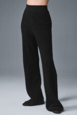 Cashmere High-Waist Plush Waffle Pant – Black