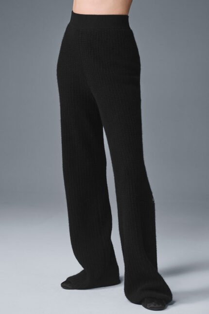 Cashmere High-Waist Plush Waffle Pant – Black