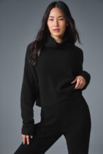 Cashmere High-Waist Plush Waffle Pant – Black - Image 4