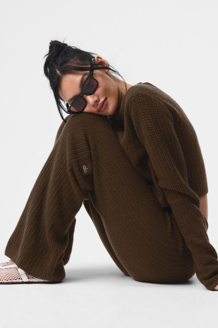 Cashmere High-Waist Plush Waffle Pant – Espresso