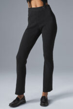 Denim Knit High-Waist Flare Pant – Black/Anthracite