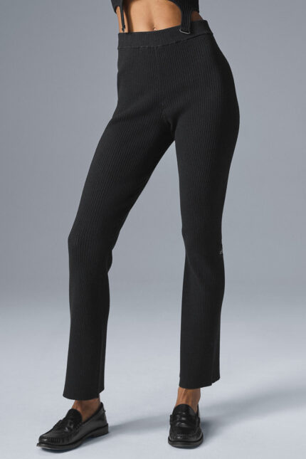 Denim Knit High-Waist Flare Pant – Black/Anthracite