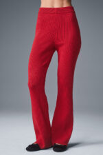Denim Knit High-Waist Flare Pant – Bold Red/Dark Bold Red - Image 4