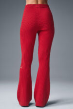 Denim Knit High-Waist Flare Pant – Bold Red/Dark Bold Red