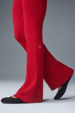 Denim Knit High-Waist Flare Pant – Bold Red/Dark Bold Red - Image 5