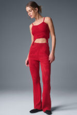 Denim Knit High-Waist Flare Pant – Bold Red/Dark Bold Red - Image 2