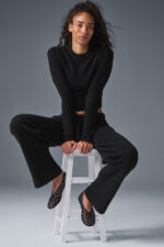 Snuggle Up Sweater High-Waist Wide Leg Pant – Black