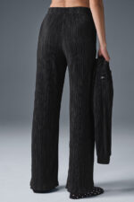 High-Waist Micro Plisse Straight Leg Pant – Black - Image 2