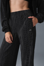 High-Waist Micro Plisse Straight Leg Pant – Black - Image 3