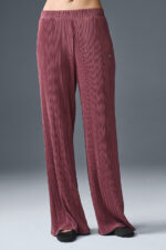 High-Waist Micro Plisse Straight Leg Pant – Burgundy Truffle - Image 2