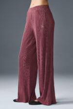 High-Waist Micro Plisse Straight Leg Pant – Burgundy Truffle - Image 4