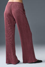 High-Waist Micro Plisse Straight Leg Pant – Burgundy Truffle - Image 3