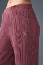 High-Waist Micro Plisse Straight Leg Pant – Burgundy Truffle