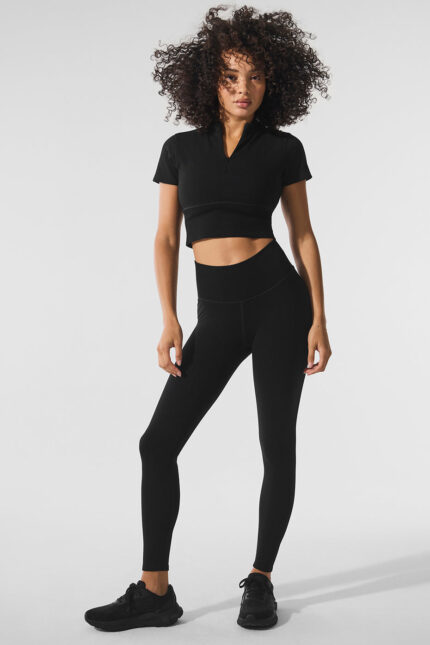 Seamless Winter Warm Plush High-Waist 7/8 Legging – Black