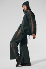 High-Waist Origin Wide Leg Track Pant – Charcoal Green
