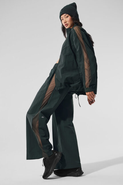 High-Waist Origin Wide Leg Track Pant – Charcoal Green