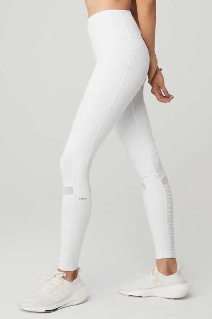 High-Waist Moto Legging – White/White Glossy