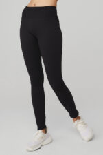 Seamless High-Waist Ribbed Legging – Black - Image 3