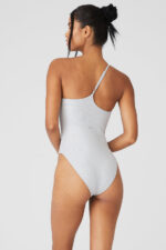 Alosoft Ribbed Shimmer Plie Bodysuit – Light Grey Iridescent