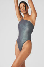 Alosoft Ribbed Shimmer Plie Bodysuit – Dark Grey Iridescent - Image 5