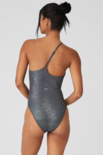 Alosoft Ribbed Shimmer Plie Bodysuit – Dark Grey Iridescent - Image 2