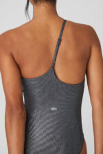 Alosoft Ribbed Shimmer Plie Bodysuit – Dark Grey Iridescent - Image 3