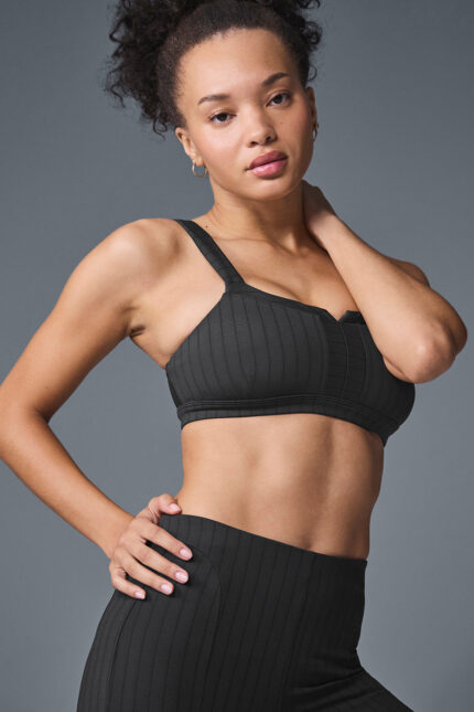Pinstripe Jacquard Captivate Bra – Anthracite/Black
