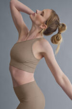 Seamless Ribbed Asymmetric Shimmer Bra Tank – Gravel - Image 5